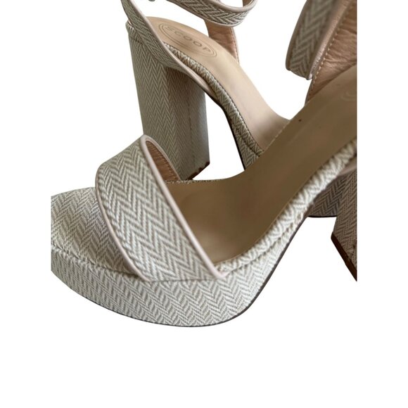 SCOOP Herringbone Cream Platform Sandals Heels Size 8.5 - Picture 2 of 7